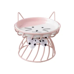 Large Diameter Ceramic Cat Bowl, Eco-Friendly Elevated Pet Bowl, Neck Protection Feeding Plate for Cats