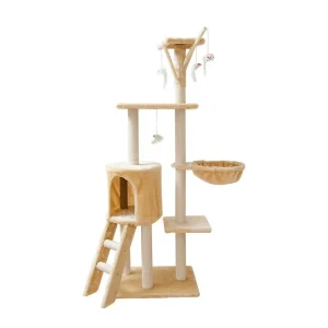Large Eco-Friendly 5-Level Cat Scratching Tree House Integrated Wood Climbing Frame Sisal Toy Jumping Platform