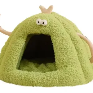 Cute Monster-Shaped Plush Cat Bed Cave, Soft Cozy Tent Bed for Indoor Cats
